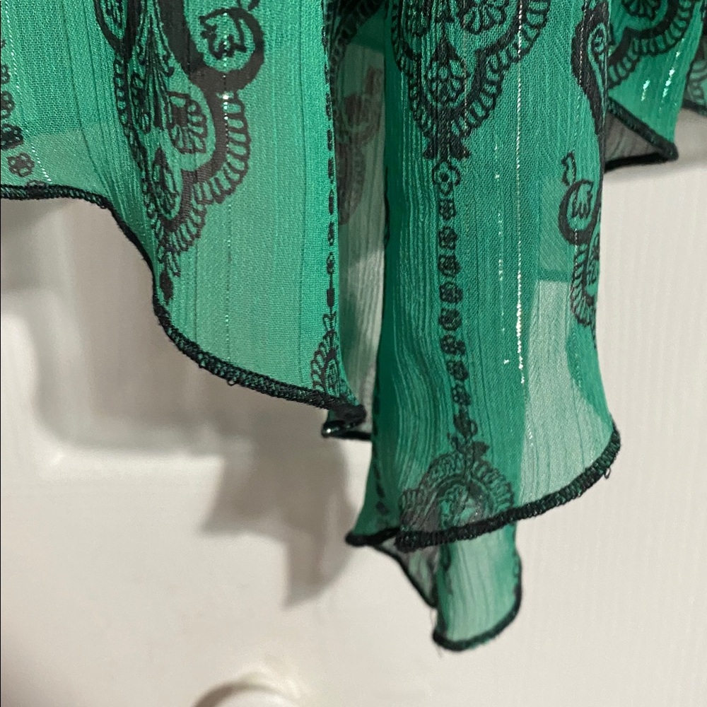 Rebecca Malone green & black festive blouse size LARGE - Picture 8 of 13